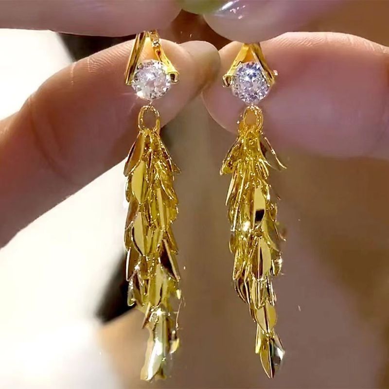 Women's earrings New Fashionable Wheat Tassel Earrings Women's Fashion Versatile Face-Slimming Earrings Long Personalized Earrings_voghion.com