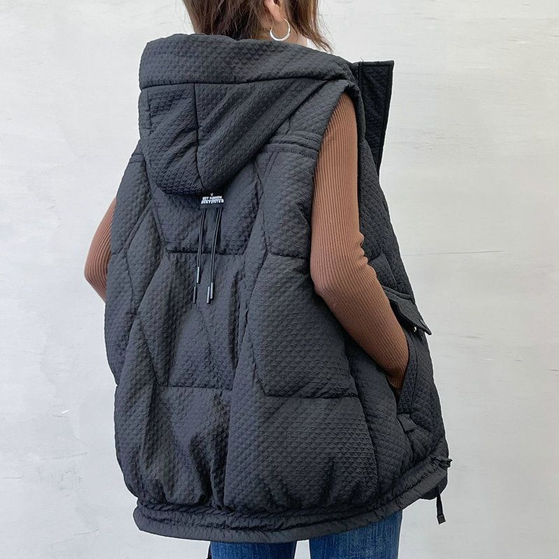 Damenbekleidung mit Kapuze, vielseitig verdickte, lockere, fleischbedeckende Jacke, mittellange Daunenbaumwolle_voghion.com
