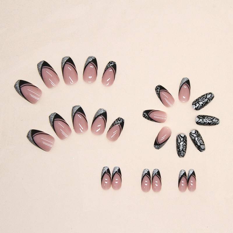 Press 24Pcs On Nails Short Ballet False Nails French Glitter Fake Nail With Rhinestone Design Full Cover Detac Rhineste_voghion.com