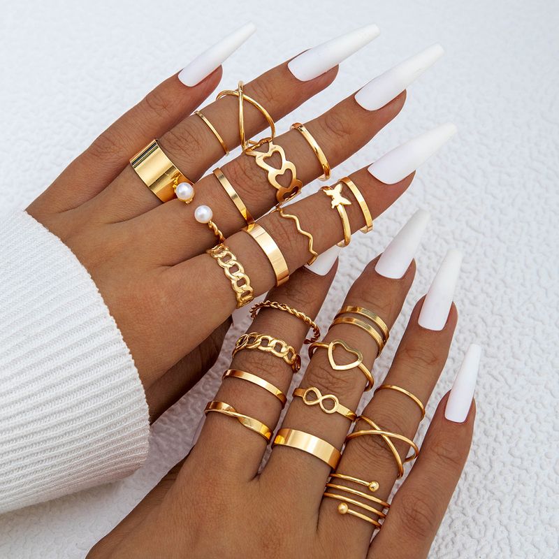 Nuevo anillo versátil de moda con forma de corazón y hoja, con personalidad geométrica, apilable, para nudillos, conjunto de varias piezas_voghion.com