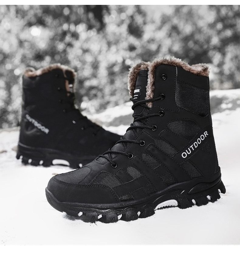 Bottes d'hiver de marque pour hommes, bottes de neige épaisses et chaudes, à lacets, bottines pour hommes, bottes de moto imperméables pour hommes, taille 47_voghion.com