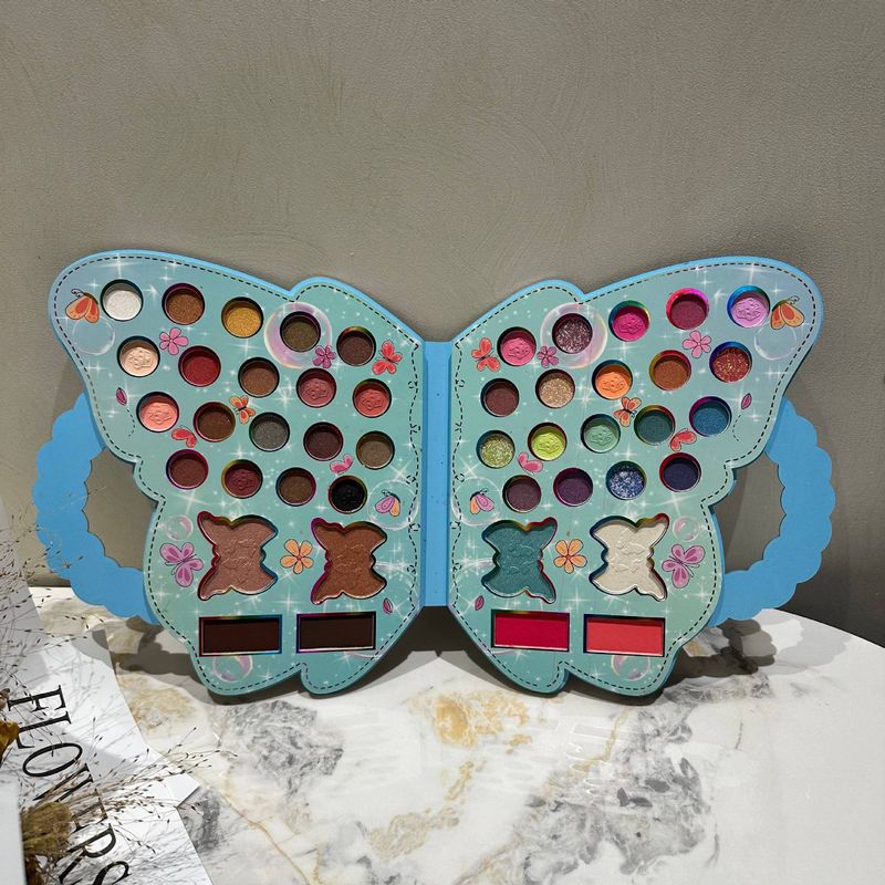 Paleta de maquillaje Butterfly de 46 colores: sombras de ojos mate y brillantes + rubor (todo en uno, apta para viajes, vegana y sin crueldad animal, con espejo y pincel)_voghion.com
