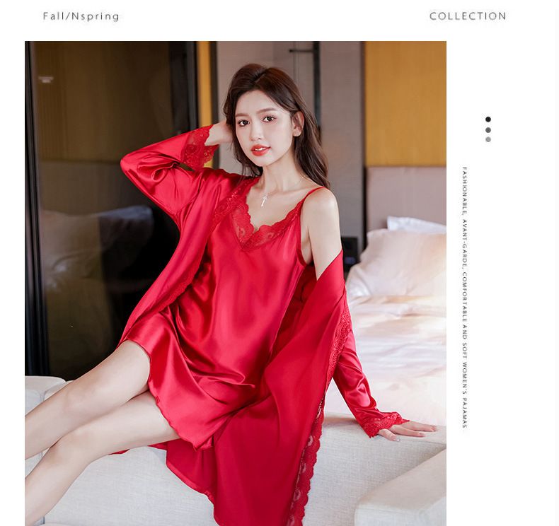 Pigiami da donna, bretelle sexy, stile primaverile e autunnale, camicia da notte in seta ghiacciata sottile, abito a due pezzi, abbigliamento per la casa in seta sintetica_voghion.com