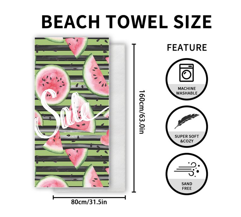 Watermelon Striped Beach Towel - Quick Dry, Ultra Absorbent & Double-Sided Flannel, For Pool, Vacation & Travel (80x160cm)_voghion.com