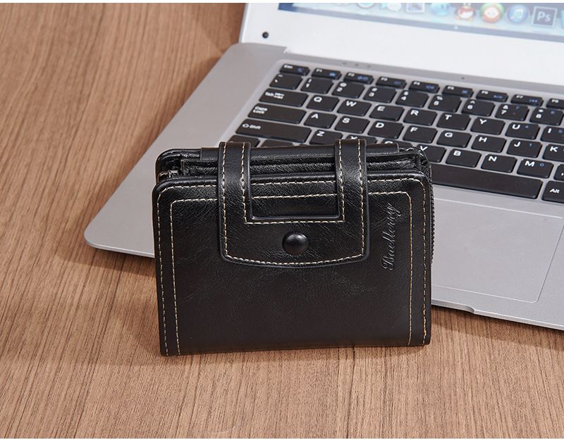 New Men's Short Wallet baellerry Multi-card Buckle Coin Purse Tri-fold Zipper Wallet for Men_voghion.com