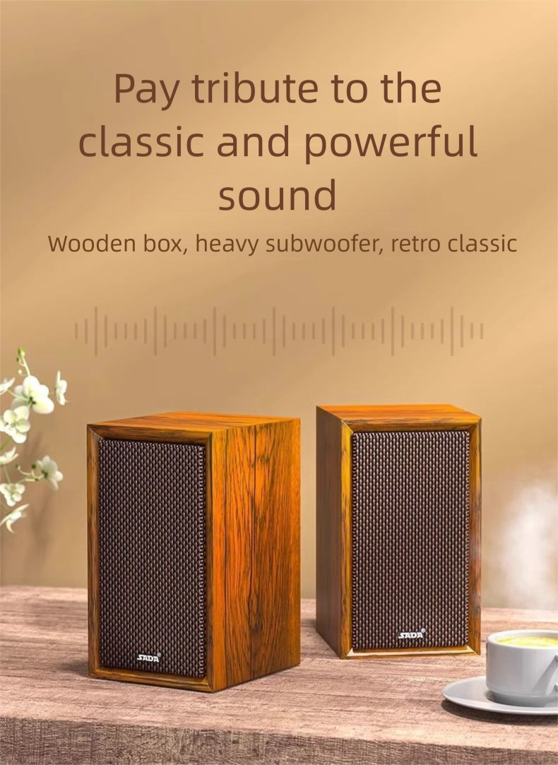SADA Desktop Computer Laptop Bluetooth Speaker 3D Surround Wooden Classical Dual Speakers Subwoofer_voghion.com