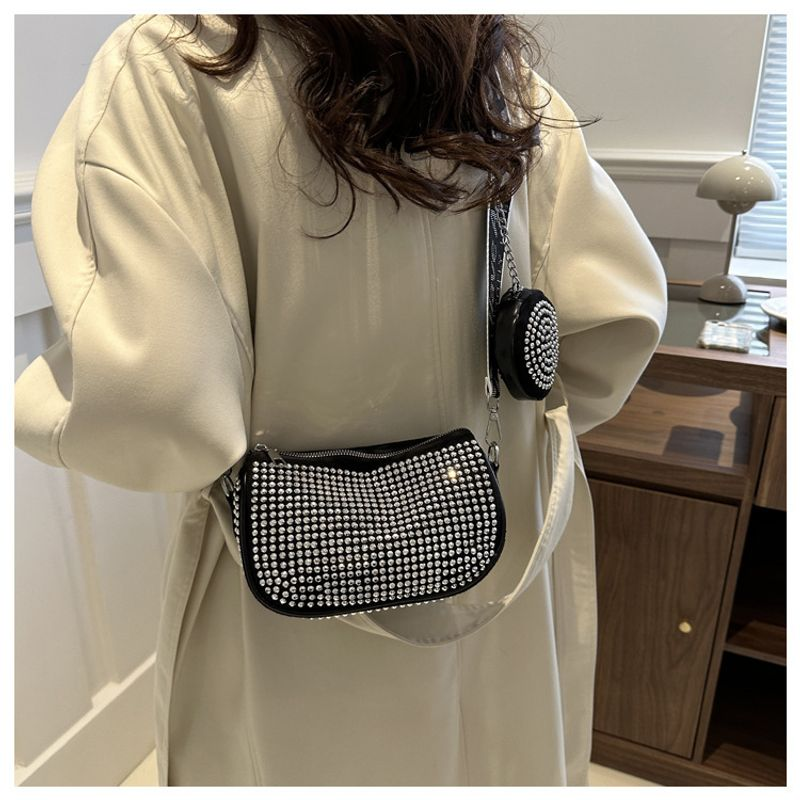 Modische Damentasche schlichten Strass-Intarsien, modieuze Umhängetasche mit een Schulter, trendy Handtasche für_voghion.com