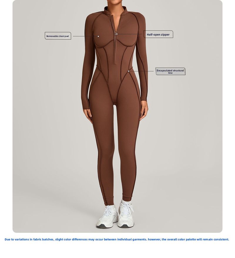 European And American Winter Stand Collar Jumpsuit Half Zipper One-piece Fitness For Women High-intensity Exercise Yoga_voghion.com