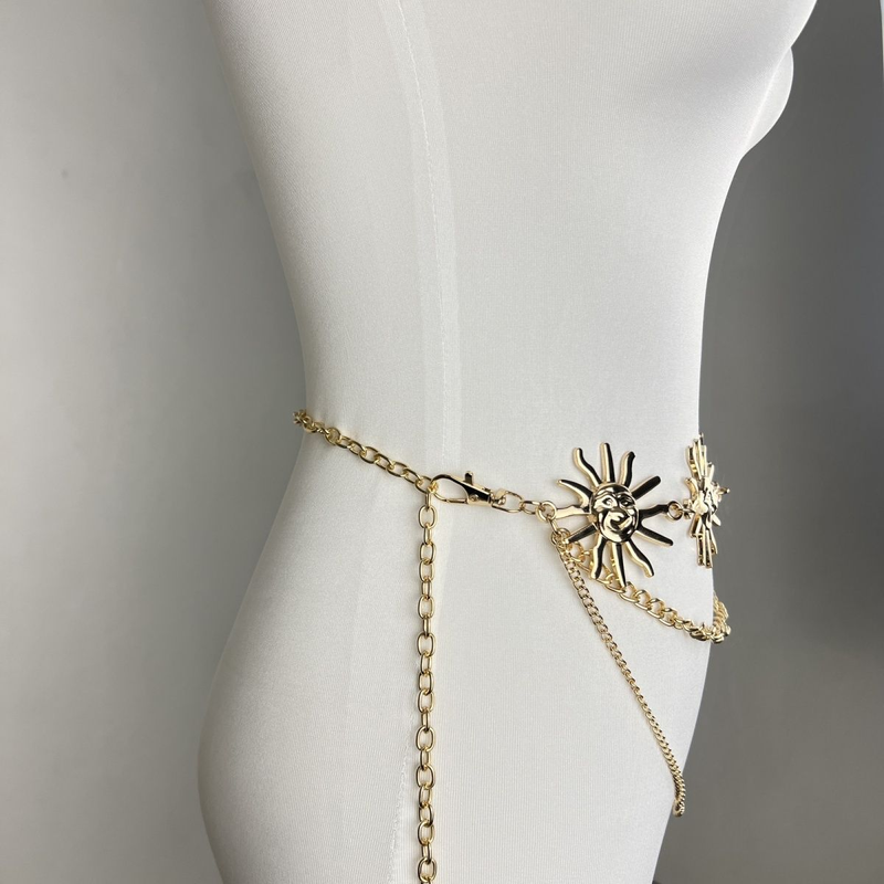 European and American retro palace metal pendant sunflower waist chain multi-layer senior body dress belt accessories_voghion.com