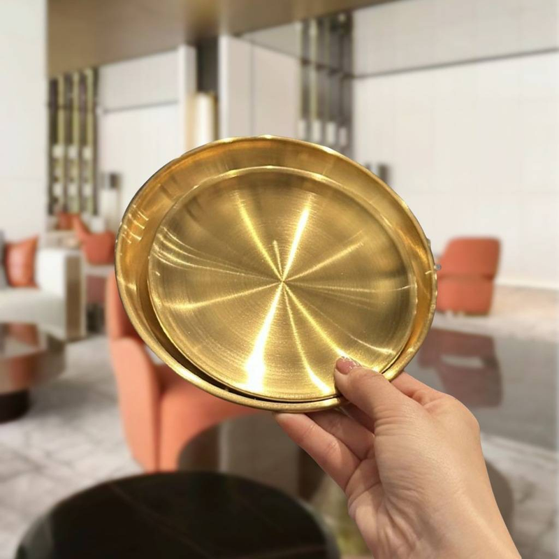 Gold Stainless Steel Shallow Plate - Home Fruit Tray, Restaurant Buffet Serving Dish, BBQ Grill Plate for Meat, Snacks, and Desserts_voghion.com