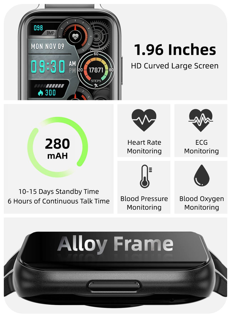 2.01-inch fitness tracking watch with sleep tracker, pedometer, compatible with Android and iOS smartwatches, men's and women's gifts_voghion.com