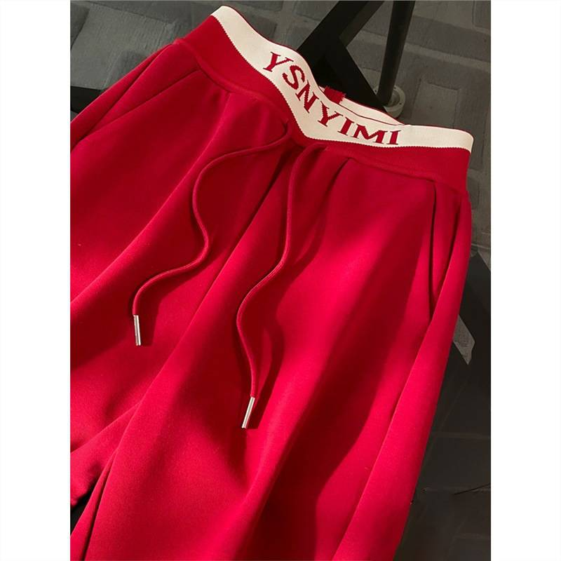 Women's Clothing Street Casual Sports Suit Long Sleeved Zipper Sweatshirt Wide Leg Pants Running Two Piece Suit_voghion.com