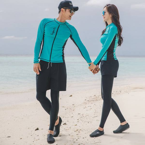 Combinaison de plongée deux pièces, fermeture éclair à séchage rapide, protection solaire contre les méduses, maillot de bain à manches longues, combinaison de surf, ensemble couple_voghion.com