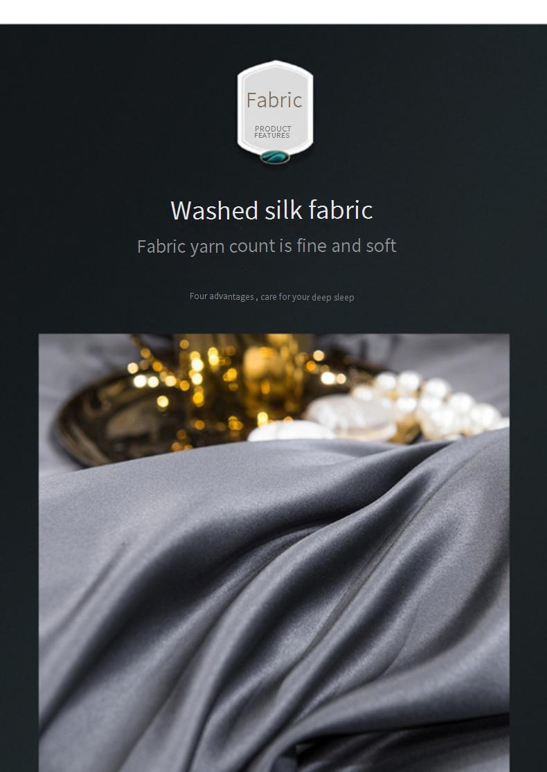 Beddengoedset van zuiver gekleurde zijde - gewassen zijde met geborduurde kantafwerking, 4-delige set, inclusief hoeslaken, luxe hotelkwaliteit_voghion.com