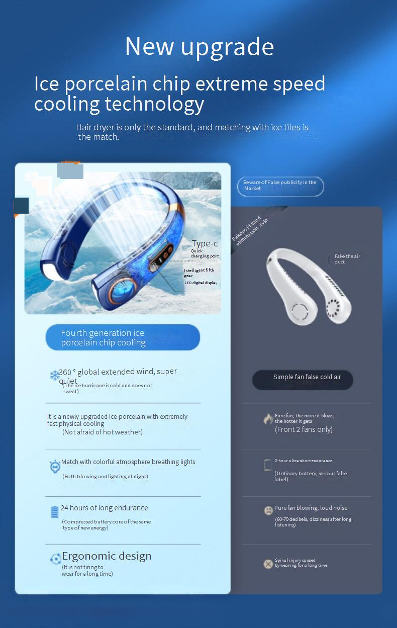 Neck & Handheld Dual Mode Fan - USB Rechargeable Bladeless Mini Fan (Ultra Quiet 45dB 360° Airflow Portable For Outdoor/Office)_voghion.com