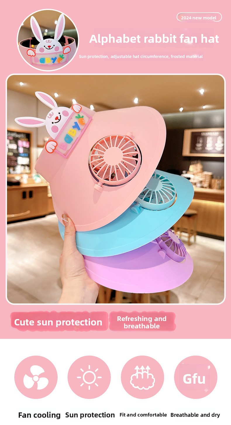 Kinder snoepkleurige verkoelende hoed met USB-oplaadbare ventilator - UPF50+ zonbescherming voor buiten_voghion.com