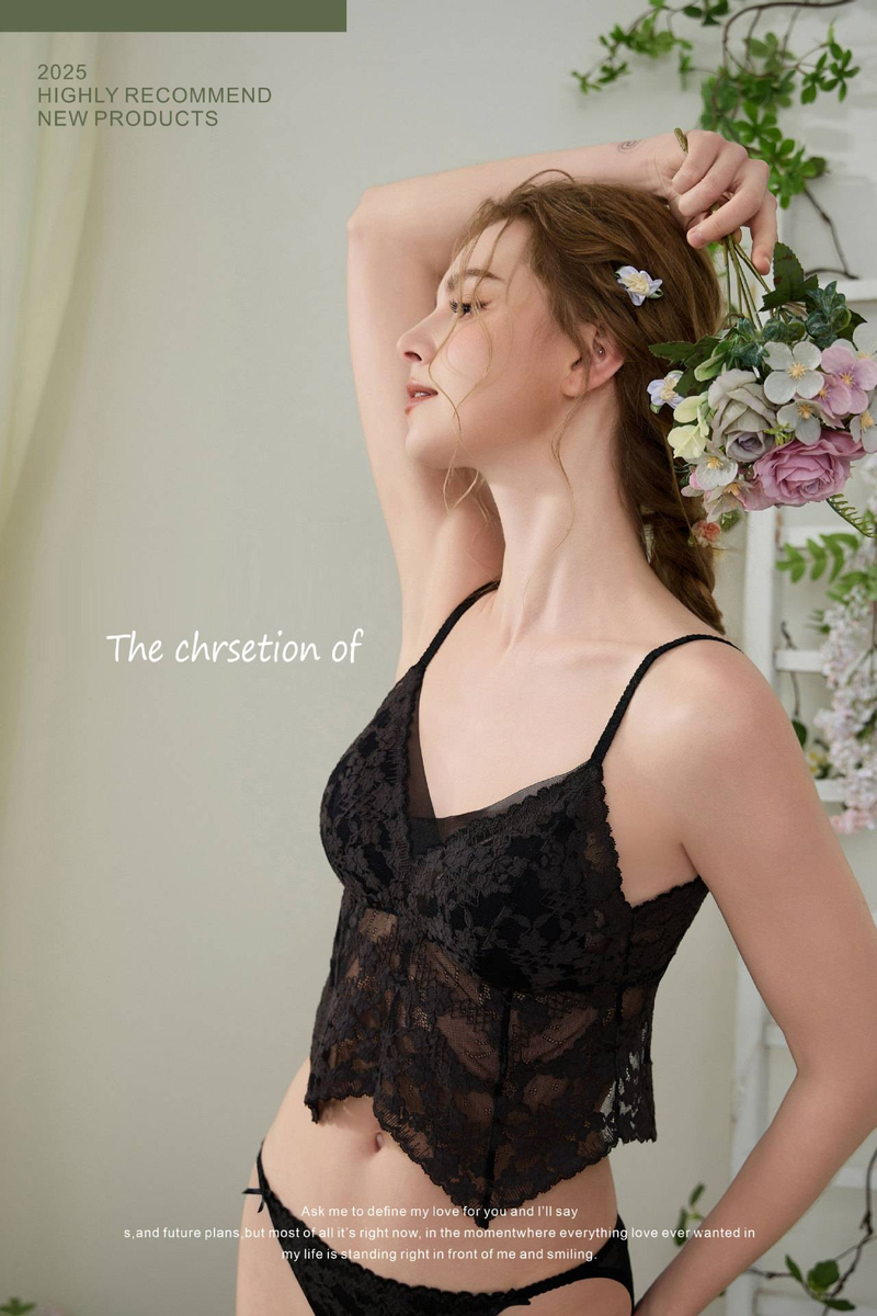 French Style Pure Floral Lace Fine Strap Triangular Cup Beautiful Back Underwear Set Summer Invisible Back Button Bra Thin_voghion.com