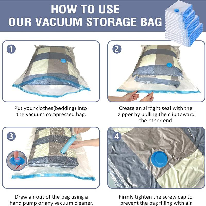 20 sacchetti sottovuoto con pompa manuale, compressione salva spazio, sigilla sottovuoto vestiti, bagagli, coperte, cuscini, biancheria da letto, blu_voghion.com