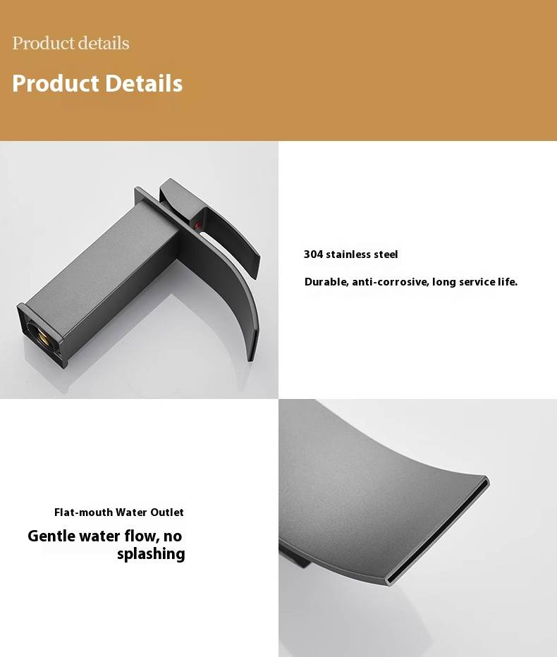 Waterfall Basin Faucet – Single Handle Mixer Tap For Bathroom Sink (CUP Certified, Ceramic Cartridge, Lead-Free Stainless Steel 360° Swivel Spout)_voghion.com