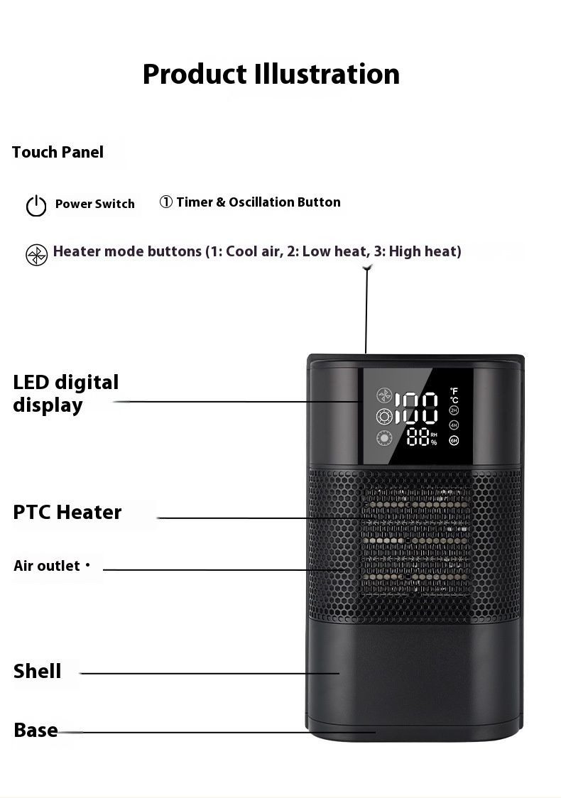 Ceramic Space Heater With Touch Control, 3-Speed & 8H Timer, 1300W Fast Heating, Quiet 36dB, Overheat & Tip-Over Protection For Home Office (10-20㎡)_voghion.com
