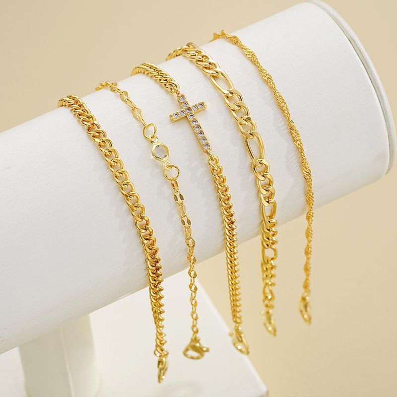 Bracelets Multi Layer Chain Cross Pendant Bracelet Set (5 Pieces) Simple And Inlaid With Rhinestones._voghion.com