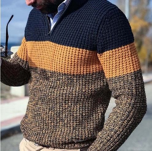 Abbigliamento da uomo Maglione casual da uomo con scollo a V e cerniera - Pullover a blocchi di colore per autunno e inverno (giallo, rosso, grigio) - Vestibilità comoda, lavabile in lavatrice_voghion.com