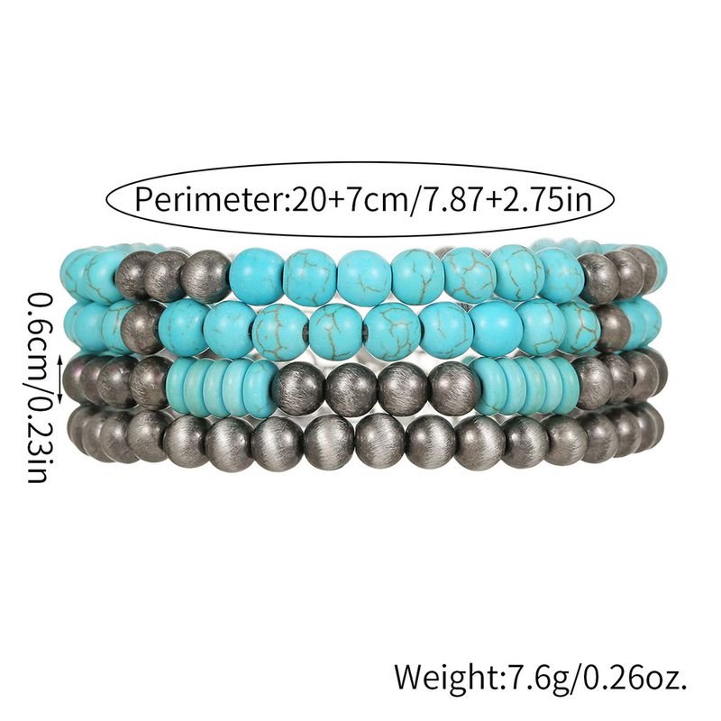 Vintage Brushed Tin CCB Round Bead Bracelet Navajo Western Handmade Bead String Turquoise Bracelet For Women_voghion.com