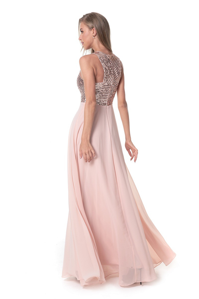 Schmal geschnittenes Brautjungfern-Brautkleid für Damen mit Pailletten_voghion.com