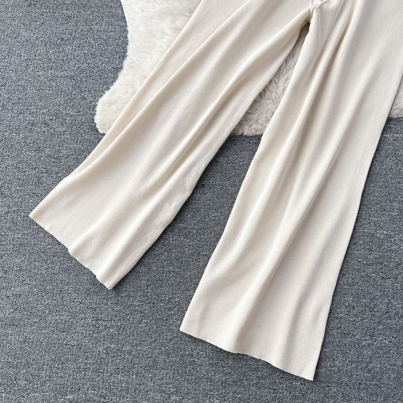 Women's Clothing Hong Kong style chic casual loose versatile knitted cardigan tops women's autumn two piece set high waist slim wide leg trousers_voghion.com