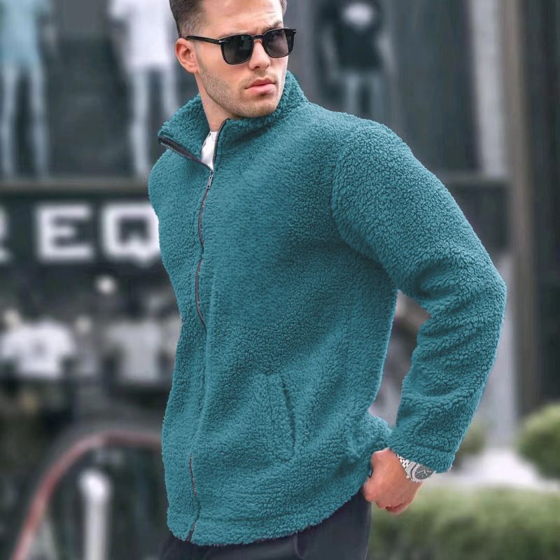 Giacca casual da uomo con collo alto, cerniera e fodera in pile - Capispalla invernale caldo, vestibilità slim, a maniche lunghe, per uno stile urbano_voghion.com