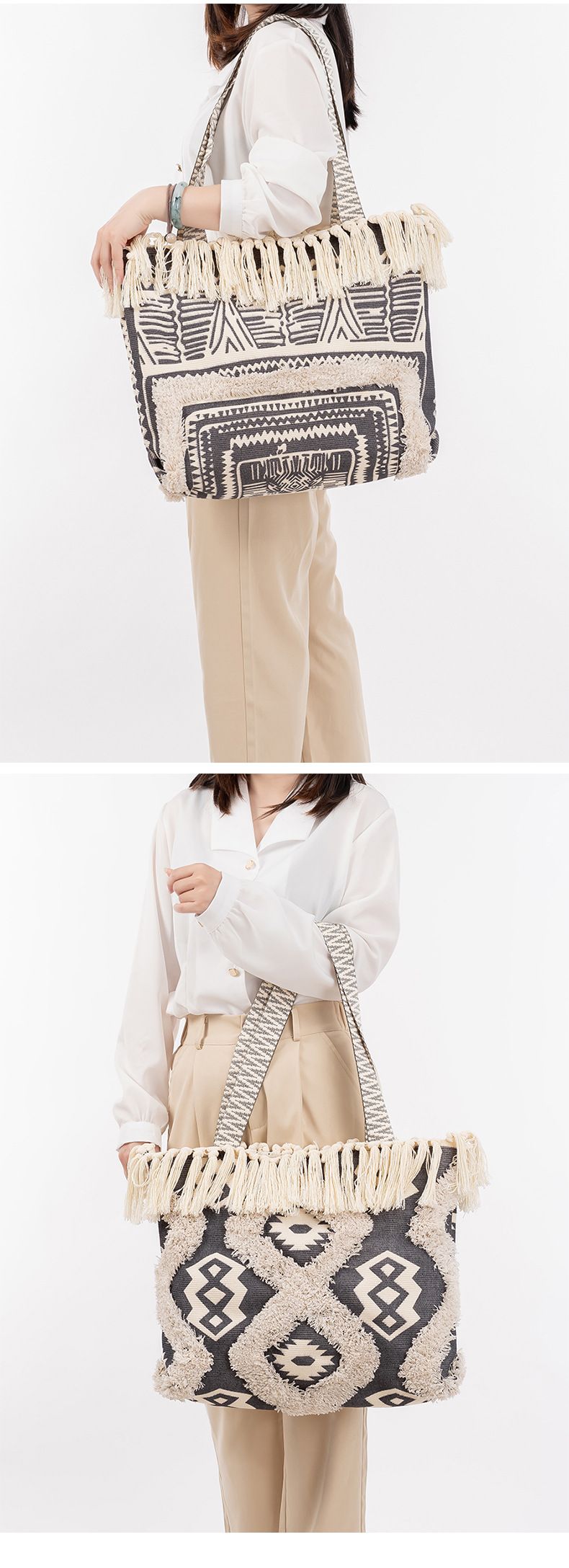 ENSPT Große Kapazität Canvas Tote Damen Urlaub One-Shoulder Strandtasche_voghion.com