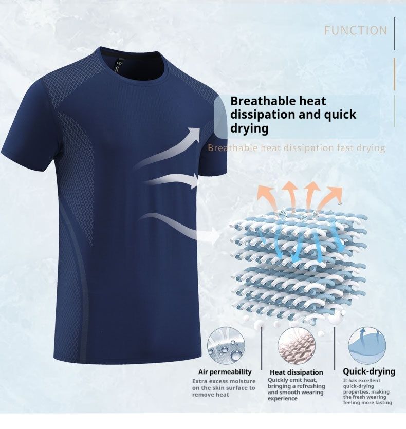 T-shirt imprimé anti-transpiration à séchage rapide pour hommes, nouveau col rond, élastique, respirant, manches courtes, extérieur, été_voghion.com