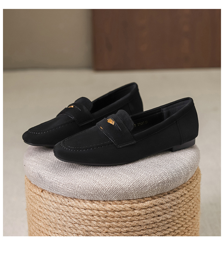 Damen-Flats, münzenschwarze Mary-Jane-Schuhe, Loafer mit dicken Sohlen, kleine Lederschuhe im britischen Stil, einzelne Schuhe_voghion.com