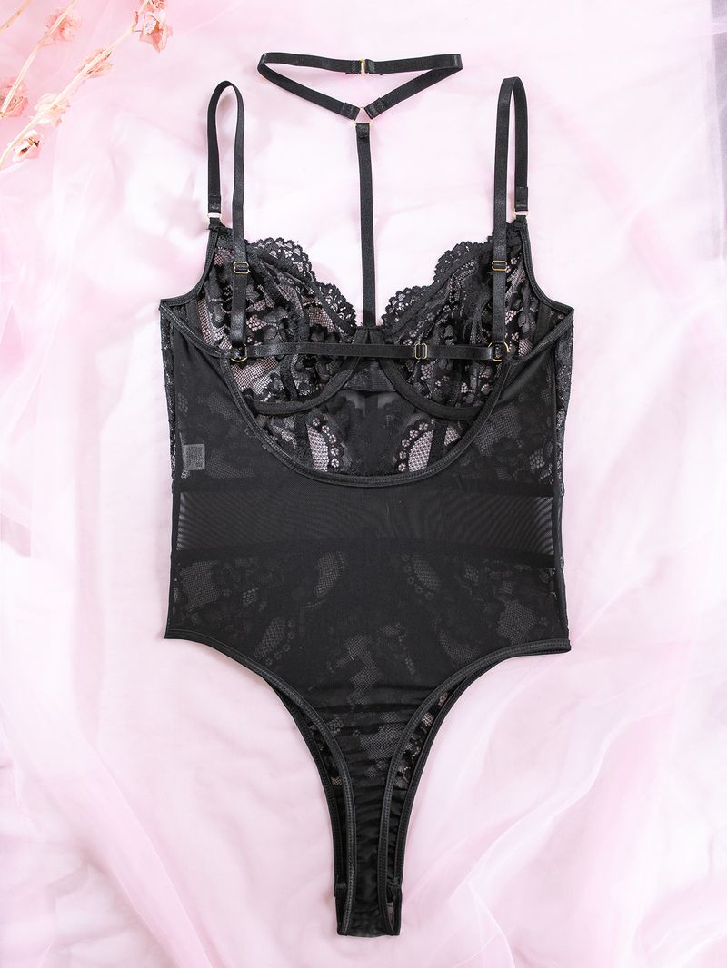 Damenbekleidung Außenhandel 2023 Neue sexy Dessous Sexy durchsichtiger, geraffter, schmaler Neckholder, rückenfreier Einteiler M2908_voghion.com