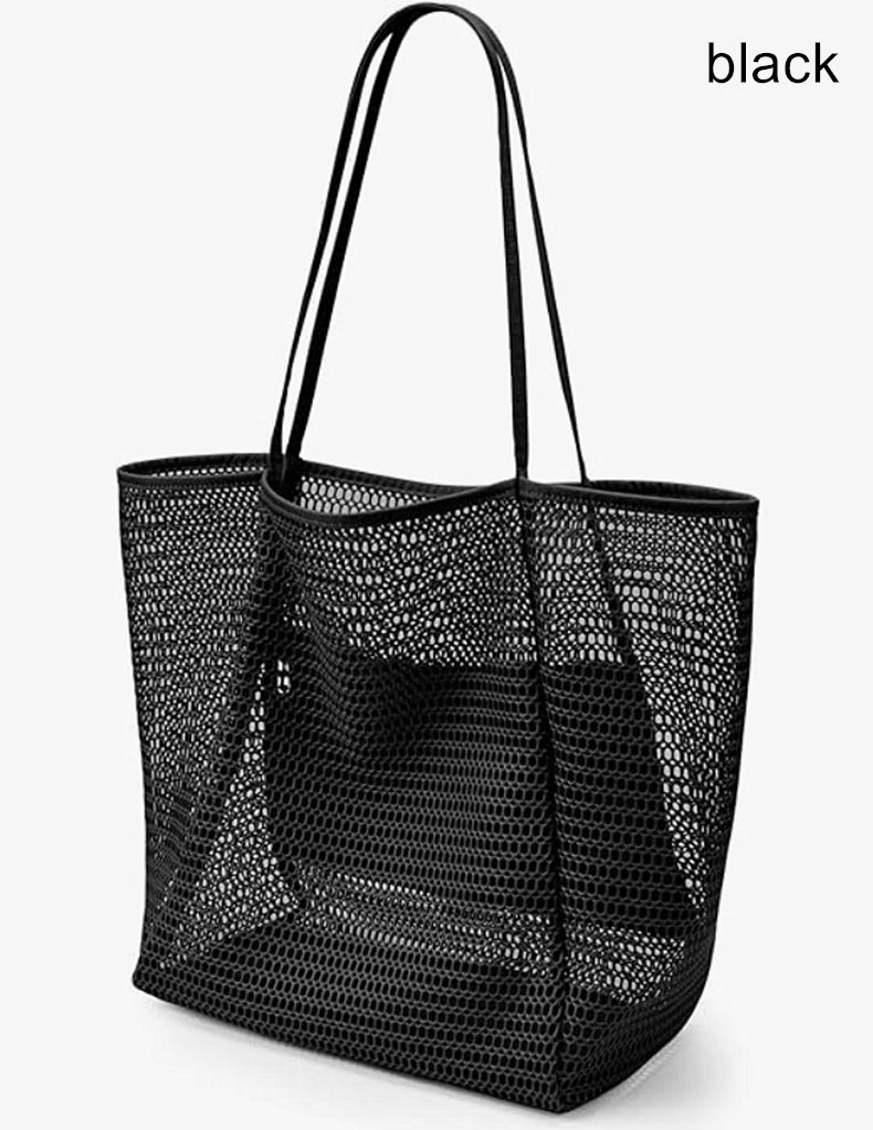 New Folding Beach Bag Mesh Handbag Women's Shoulder Bag Shopping Bag Summer Outdoor Travel Bag_voghion.com