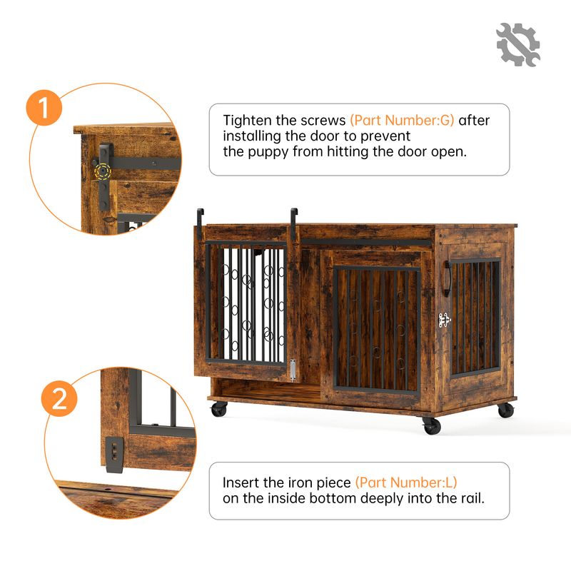 Sliding Door Dog Cage With Partition For Two Puppies, Rustic Brown, 39.37'' W X 25.20'' D X 28.94'' H_voghion.com