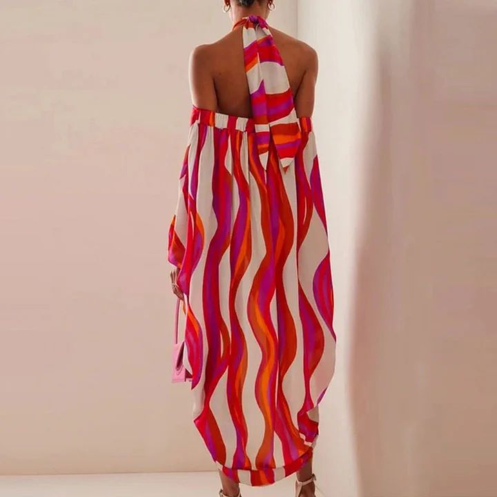 Maillot de bain une pièce imprimé rayé à col en V profond et ensemble de couverture pour femmes_voghion.com