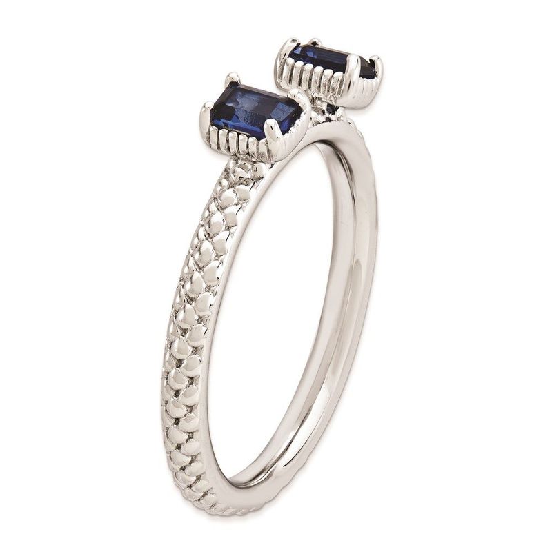 Sterling Silver Stackable Expressions Created Sapphire Two Stone Ring_voghion.com