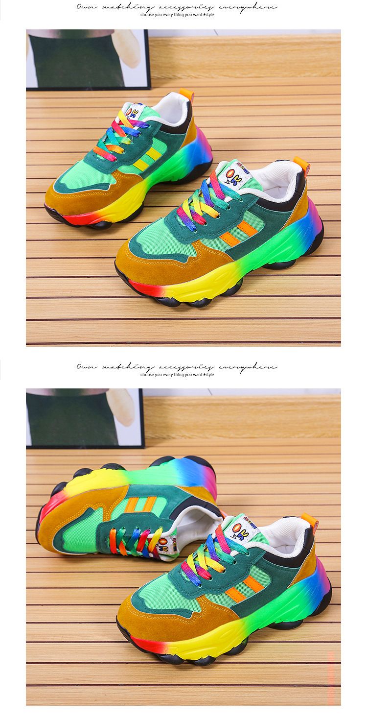 Neue übergroße Einzelschuhe mit Regenbogensohle, modische Schnürung, Fliegengewebe, atmungsaktiv, lässiger Sport_voghion.com
