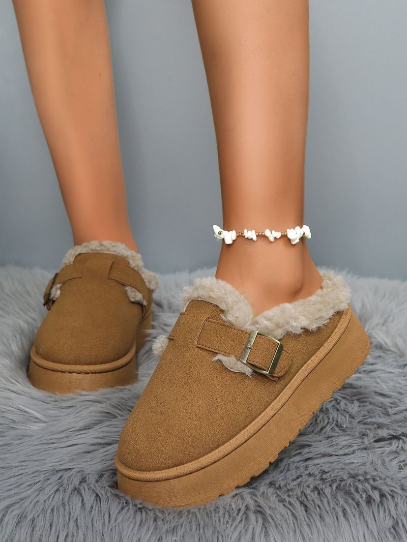 Obcokrajowe duże platformy z grubej podeszwy futrzane buty dla kobiet 2024 zima nowy styl outdoor okrągłe palce ciepłe plus aksamitne codzienne bawełniane buty_voghion.com