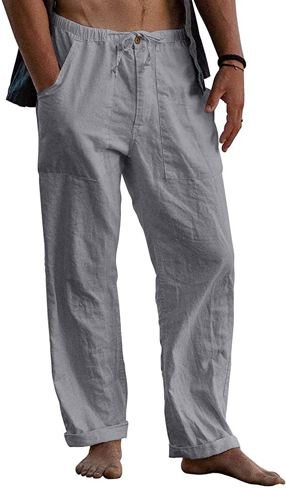 Pantalon décontracté en coton et lin pour homme, grande taille, respirant, couleur unie, sport, Fitness, Streetwear, nouvelle collection, S-5XL_voghion.com