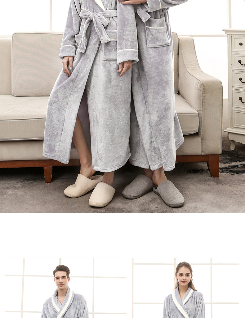 Abbigliamento maschile Autunno e inverno Contrasto di colore Allungato Spesso Flanella Camicia da notte Uomo Grande Taglia Corallo Pile Accappatoio_voghion.com