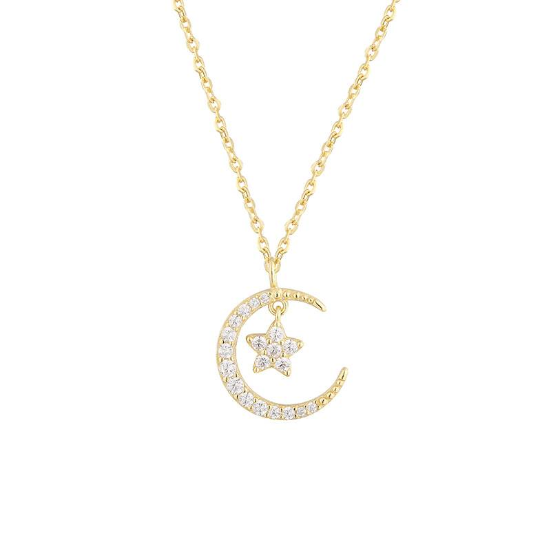 Persoonlijkheid Ster Maan Hanger Sleutelbeen Ketting Mode Accessoire Hete Ster Maan Ketting Vol Met Diamant Micro-ingelegde Halve Maan Sleutelbeen Ketting_voghion.com