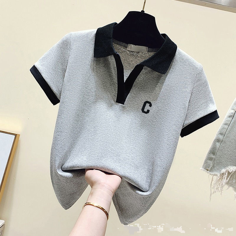Lapel Polo Shirt Short-sleeved T-shirt New Loose High Waist Korean Wide-leg Pants Denim Suit_voghion.com