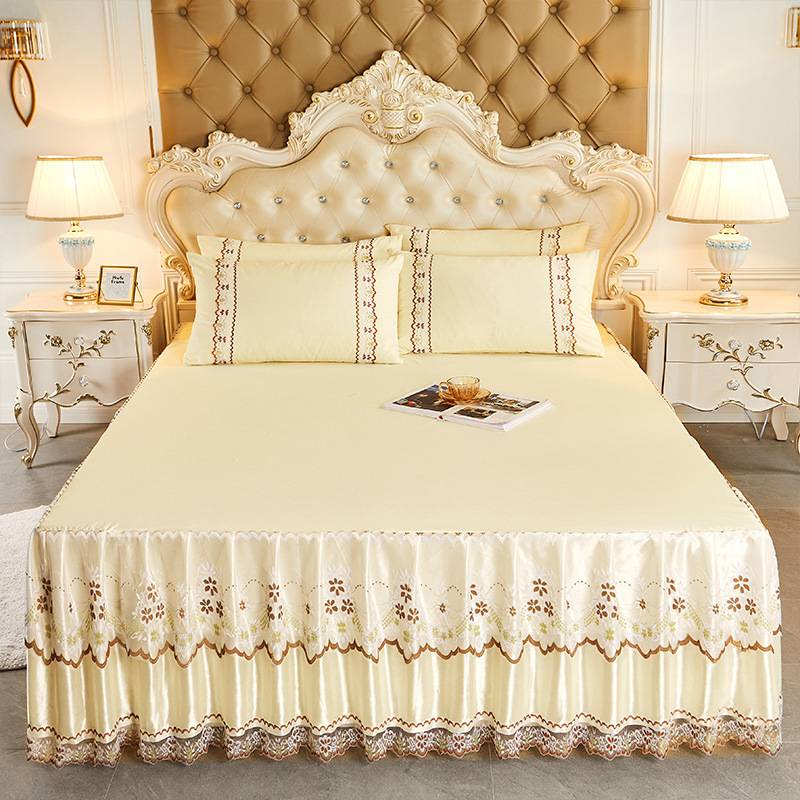 Gonna da letto minimalista in stile principessa - Elegante bordo in pizzo con orlo a balza a doppio strato_voghion.com