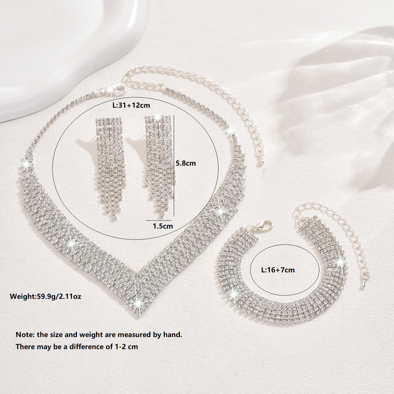Women's Jewelry Set High End Design Full Diamond Super Sparkling Necklace Tassel Earrings Bracelet Ring Set Bridal Fashion Jewelry Set_voghion.com