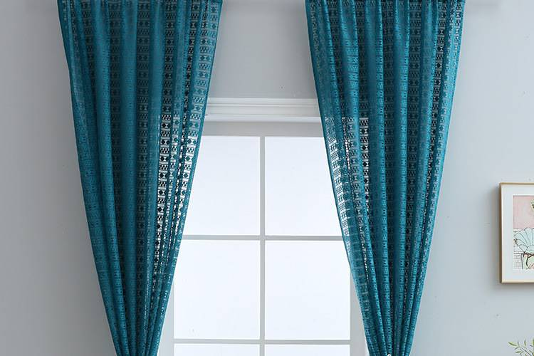 Nordische blaue Spitzenvorhänge mit Punkten – halbtransparente Fensterpaneele mit Stangentasche für Wohnzimmer, Schlafzimmer und Büro_voghion.com