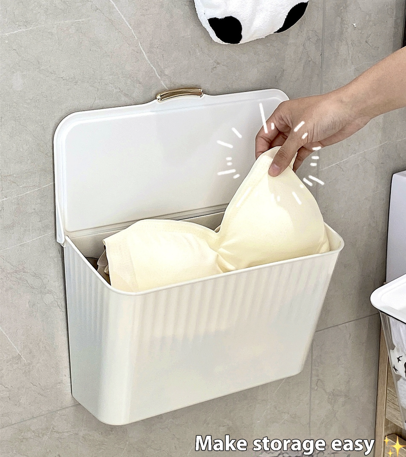 Wandmontierter Toiletten-Organizer – Transparente/weiße PP-Aufbewahrungsbox für Damenbinden und Kosmetika (Modernes, minimalistisches, platzsparendes Badezimmerregal)_voghion.com