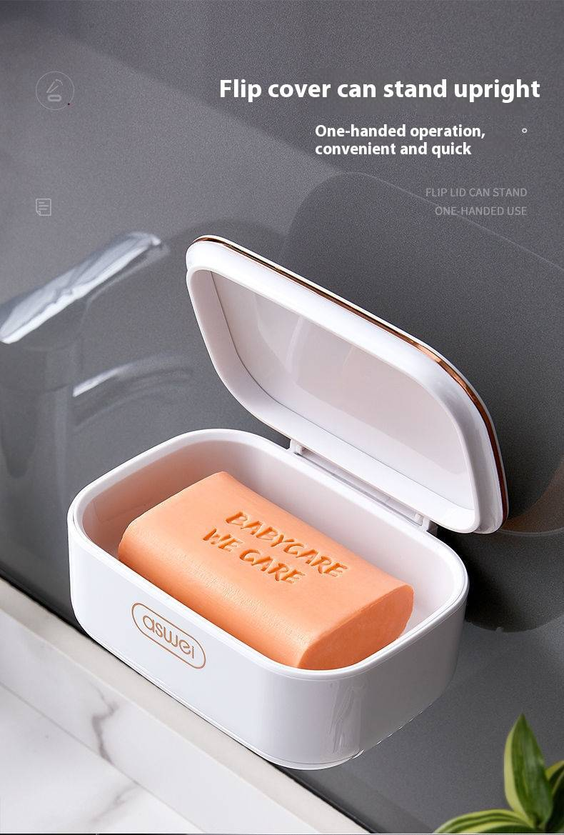 Flip-Top Soap Dish With Drainage – Wall-Mounted Bathroom Soap Holder, No-Drill Suction Cup Design, Hygienic Storage For Bar Soap_voghion.com