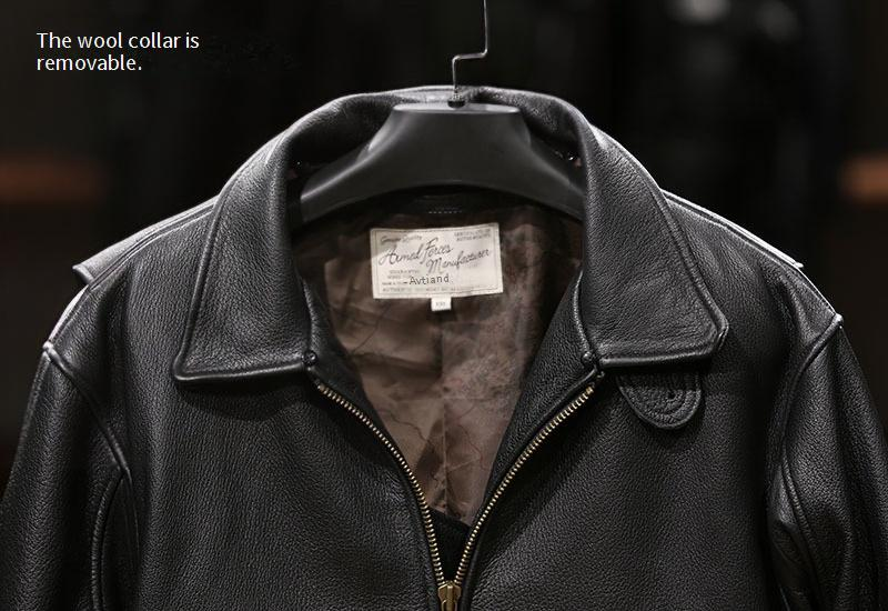 Men’s Genuine Goatskin G1 Bomber Jacket – Detachable Wool Collar, Vintage Flight Style (S-2XL)_voghion.com